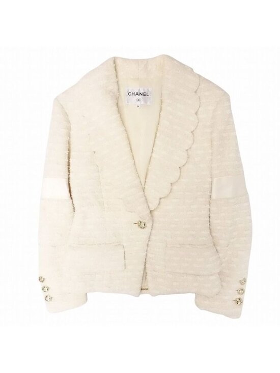 Chanel Jackets & Blazers - Chanel Coco Mark Scalloped Collar Tweed Jacket Ivory Size